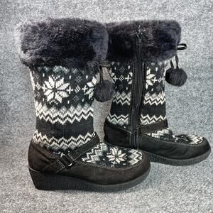 Canyon River Blues Boots Womens Size 5 Knit Sweater Faux Fur Pom Winter Shoes